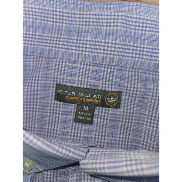 Peter Millar Mens Summer Comfort Check Shirt Medium Purple Plaid - Picture 5 of 7